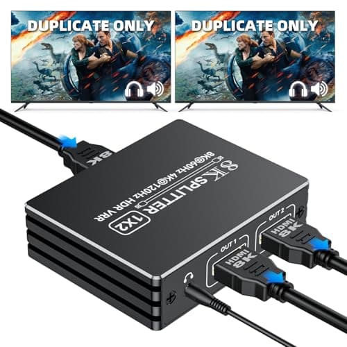 Image of HDMI 2.1 Splitter 1 in 2 out 4K 120Hz 8K 60Hz with Audio Out, BolAAzuL 1x2 HDMI Y Splitters Powered Plug&Play for Dual Monitors Duplicate, Low Latency, Support HDCP 2.3 HDR for PS5/Xbox/PC/TV