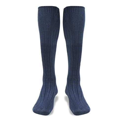 Image of BELGLY Mens Kilt Socks Traditional Scottish Highland Wear Wool Kilt Hose Casual Wedding Sports Leg Warmers (Navy Blue, Large)