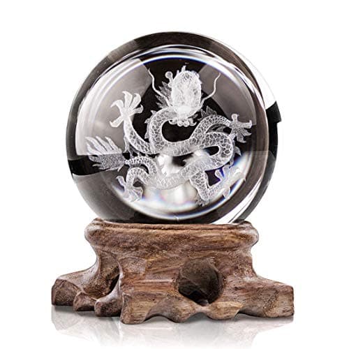 Image of HDCRYSTALGIFTS 60mm 3D Dragon Crystal Ball Figurine Gifts for Women Men Glass Laser Engraved Animal Dragon Crystal Ball with Stand Paperweights Glass Sphere Ball Ornaments Decor Gifts for Lovers