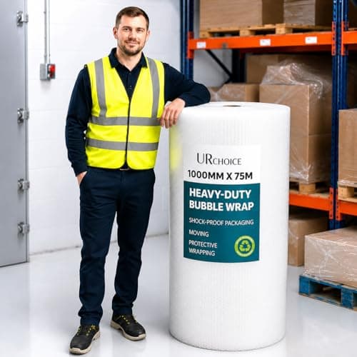 Image of UR CHOICE Bubble Wrap Roll 1000mm x 75m | Large 1 Metre Wide Small Bubble Packaging Wrap | Thick Recyclable Polythene | Fragile Item Protection for Moving House, Shipping & Storage