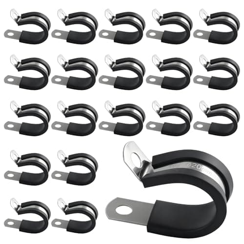 Image of 20PCS Stainless Steel Rubber Cushioned R Shape Clamps, Rubber Lined P Clips, 6mm (1/4") Hose Pipe Clamps, Cable Mounting Hose Pipe Clamp for Cable, Cord, Wire, Tube (6mm)