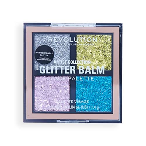 Image of Makeup Revolution London, Artist Collection, Glitter Balm Palette, Gel Formula, Sparkle Finish, 4 Reflective Shades, 4 x 1.4g