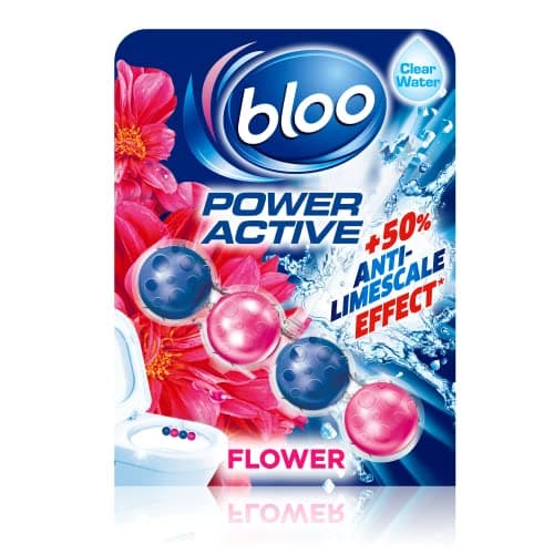 Image of Bloo Power Active Toilet Rim Block Fresh Flowers, with Anti-Limescale, Cleaning Foam, Dirt Protection and Extra Freshness - Single Pack of Rimblocks