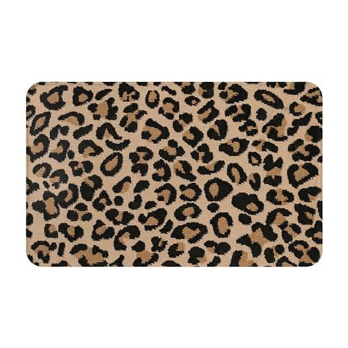 Image of KOPOEELK Leopard Print Bath Mat Non-Slip Absorbent Machine Washable Bathroom Rug Home Decor 20x31 Inches