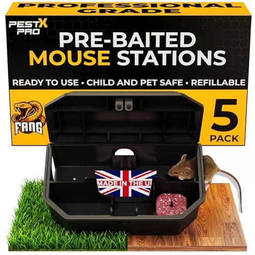 Image of Pest X Pro Fang Pre-Baited Mouse Bait Stations – Secure Mouse Poisoning Indoor and Outdoor Use – Mice Pre Baited Bait Boxes with Brodifacoum for Effective Rodent Control (5 Pack)