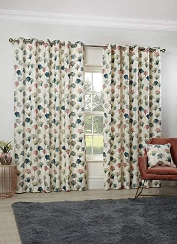 Image of Sundour Camarillo Floral Eyelet Lined Curtains 46 x 72 Flamingo Watercolour Flowers