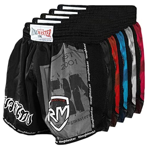 Image of RingMaster Warrior Kickboxing Thai Shorts Training Kick Clothing MMA Martial Arts (Black, Large)