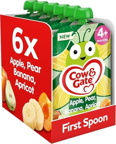 Image of Cow & Gate Baby Food Pouches - Apple Pear Banana & Apricot - Baby Snacks for Weaning, Toddlers and Kids - Fruit Pouch Multipack - 4+ Months - 100g (Pack of 6)