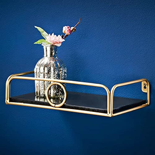 Image of spot on dealz® Black Floating Shelf 30cm Length With Small Gold Ring Design Display Wall Shelves for Living Room or Bed Room