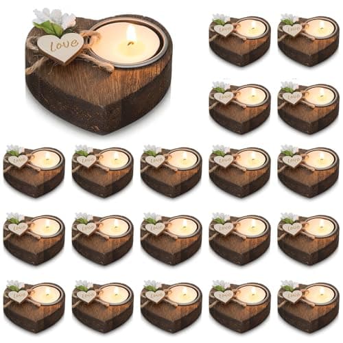 Image of NUPTIO Tea Light Holder Wedding Favours: 20Pcs Wooden Party Souvenir for Guests Bulk Bridal Shower Return Gift Tealight Candle Holder Baby Shower Favor Personalized Baptism Table Decoration Handmade