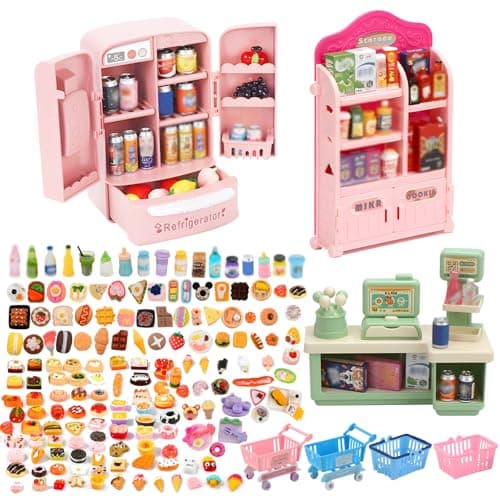Image of 120Pcs Miniature Shopping Food Drink Bottle, Mini Food Supermarket Handcart Shelve Vending Machine for House Accessories, Tiny Fridge Ornaments Verse Make It Mini Food