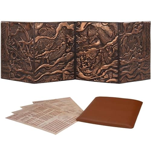 Image of DND DM Screen 5e - D&D Dungeon Master Screen 3D Faux Leather with Customizable Inserts - Dungeons and Dragons GM / Game Master Accessories Gift Man or Woman. Hide Your Dice Rolls, Maps & Books.