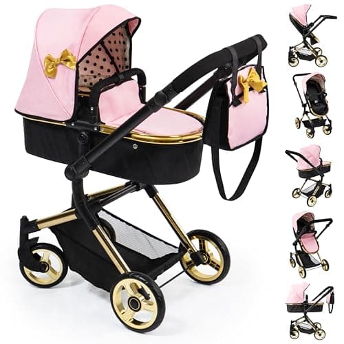 Image of Bayer Baby Dolls Pram Neo Vario - Convertible Doll Pushchair, Carrycot & Changing Bag - Foldable Stroller with Adjustable Handle Height for Girls, Tall Dolls Pram for 6 Years Plus, 3-5 Year Olds