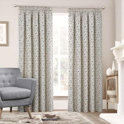 Image of always4u Floral Jacquard Curtains Pencil Pleat Lined Curtain for Living Room/Bedroom/Kitchen Room Darkening Blue Leaf Window Decoration Drapes 1 Pair W90*L90 Inches