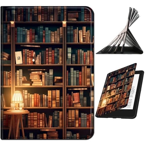 Image of RWUTYTIUL for 6" Kindle Paperwhite 4 (10th Generation, 2018 Release) E-Reader Case, Shockproof Smart Protective Multi-Angle Viewing Tablet Cover for Women Men with Auto Sleep/Wake, Books Library