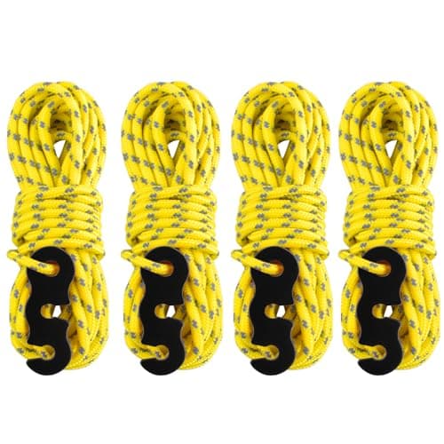 Image of Azarxis Reflective Guy Ropes 3mm Guylines 4m / 13ft Tent Camping Cords Lightweight with Heavy Duty Aluminum Line Adjusters Tensioners for Tying Down Tarps Fixing Outdoor Packaging (Yellow - 4 Pack)