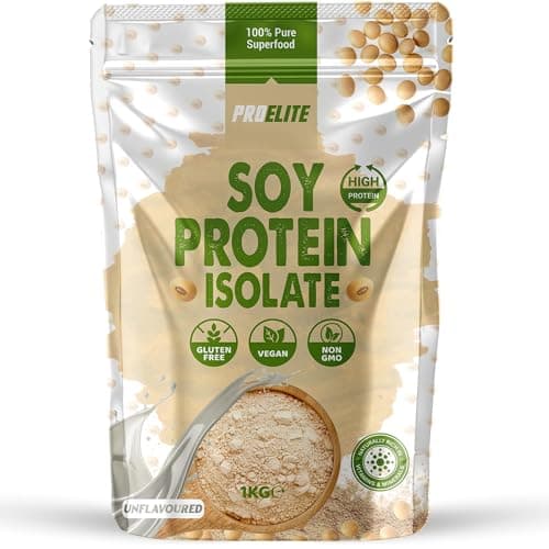 Image of Soy Protein Isolate Powder 1kg Vegan 100% Plant Protein Gluten-Free, SOYA Protein Powder Shake for Superfood Super Greens Dairy Free Shakes by PROELITE (1KG, Unflavoured)