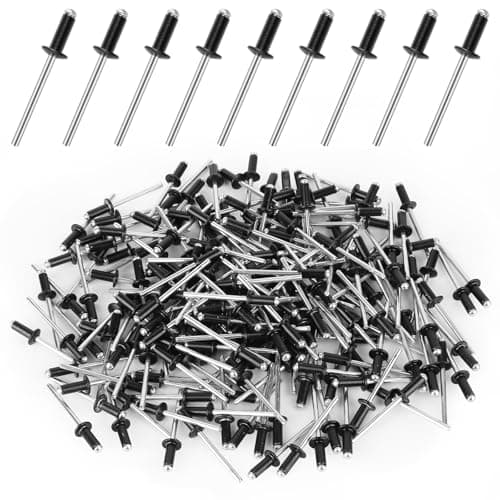 Image of Kayqbonke Pack of 200 Blind Rivets Aluminium Rivets Pop Rivets 4 x 10 mm Blind Rivets Large Head Black Painted Pop Rivets Blind Rivets Set for Buildings, Ships, Cars and Furniture