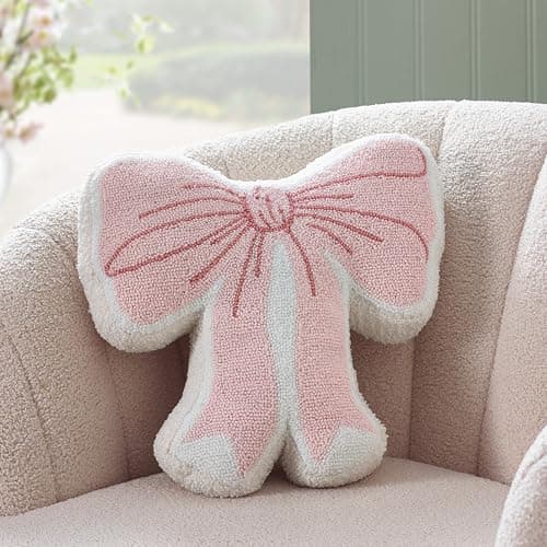 Image of Catherine Lansfield Bow Boucle 3D Shaped Cushion Pink