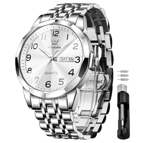 Image of OLEVS Watches for Men Stainless Steel Analog Quartz Diamond Business Luxury Dress Waterproof Luminous Date Casual Mens Wrist Watches