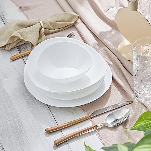 Image of Karaca White Pure 24-Piece Glass Dinner Set for 6 People, Elegant Dinnerware, Heat-Resistant Tableware with Dinner Plates, Pasta, Cereal/Soup Bowls and Dessert/Side Plates