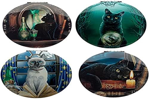 Image of Puckator Lisa Parker Magical Cat Compact Mirror - Small Tiny Holiday Handbag Essentials Makeup Gift Sets For Women Teen Girls Compact Pocket Mirror - Cosmetics Mirrors - Stocking Fillers