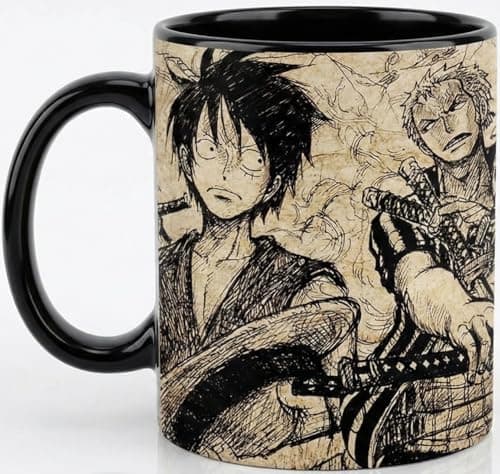 Image of PUMPCAR 12 oz Heat Changing Mug anime luffy cup Coffee Mug for Anime Lovers Office Home Manga Pirate Anime Gifts One Piece accessories hot and cold drinks (Straw Hat)