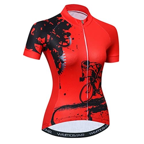 Image of Cycling Jersey Women Mountain Bike Jersey Shirts Short Sleeve Road Bicycle Clothing MTB Tops Summer Clothing Black Red Size L