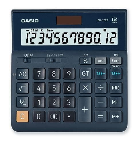 Image of Casio Desktop Calculator, 12 Digit Tax Calculator, Total Storage, Solar/Battery Operated, DH-12ET, dark blue
