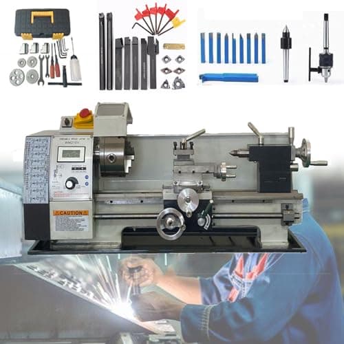 Image of 900W Mini Metal Lathe Machine, Industrial Precision Benchtop Power Metal Lathe, 50-2500 RPM Continuously Variable Speed, with Metal Chuck Tool Box, 0.01-0.05mm Accuracy, for Processing Precision Parts