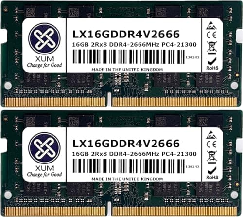 Image of XUM 32GB DDR4 2666MHz Laptop Memory RAM (2x16GB KIT) PC4-21300 SODIMM Non-ECC Unbuffered Dual Rank 260 Pin CL19 Upgrade Module