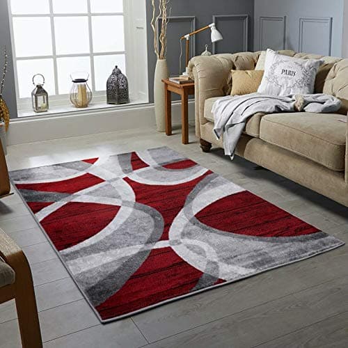 Image of New Modern Rugs Wind Pattern Small Extra Large Bedroom Living Room Floor Rugs 160cm x 230cm (160 x 230 cm (5 ft 3 in x 7 ft 7 in), Red)