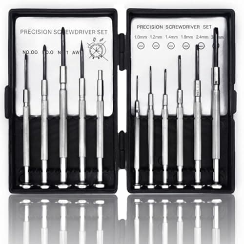 Image of 11-Piece Precision Screwdriver Set, Magnetic Mini Repair Tool Kit with Flathead, Phillips & Awl Bits, Non-Slip Handle for Eyeglass, Watch, Phone, and Laptop