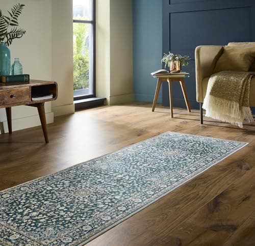Image of Lord of Rugs Washable Rug for Living Room Bedroom Kitchen Machine Washable Non Slip Traditional Vintage Area Rug Windsor Emerald Green, Hallway Runner 67 x 200 cm (2'2"x6'7")