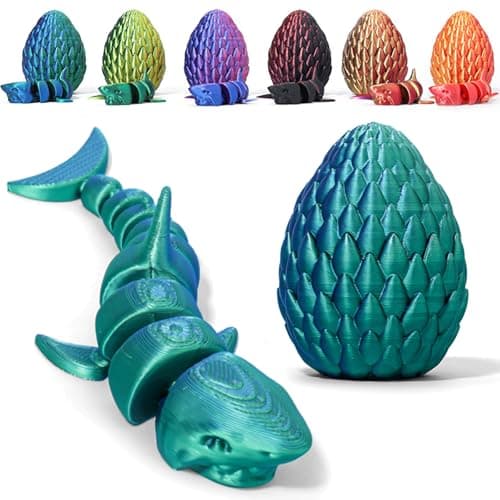 Image of 3D Printed Shark Egg Figurine with Full Articulated Shark Inside, Mystery Crystal Shark Flexible Statue, Surprise Egg Fidget Shark, Home Office Desk Decor Adult Gift (Blue & Green Gradient)