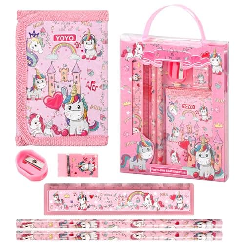 Image of Rumyve Stationery Gift Set, Fixed Gift Set, Pencil Purse Ruler Eraser Sharpener, Girls and Boys, Birthday Gift Ages 4-12(Unicorn Stationery Set)