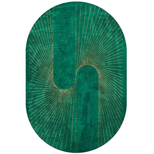 Image of Art Deco Emerald Green and Gold Area Rug for Office and Home Decoration New Oval Design 130 x 200 cm