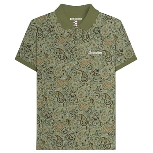 Image of Lambretta Mens Brand Paisley Short Sleeve Polo Shirt (UK, Alpha, S, Regular, Regular, Khaki)