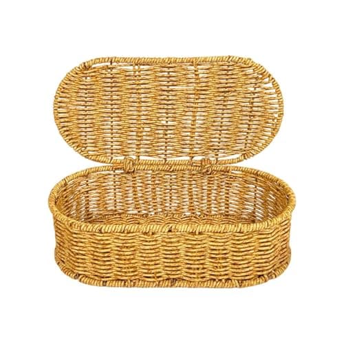 Image of Organization Baskets - With Lids, Rustic Storage , Vintage Farmhouse Decor Container | Rope Handle, Bundle in Multiple Sizes, Decorative Weave Pattern, Lid