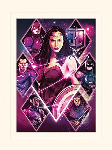 Image of Pyramid International Justice League Movie Wonder Woman Diamonds Mounted Print Memorabilia, Multi-Colour, 30 x 40 x 1.3 cm