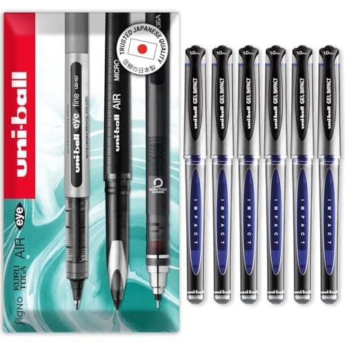 Image of uni-ball Gel Impact Broad - UM-153S Rollerball Pens - 1.0mm Nib Tip - In Envelope Gift Packaging (Pack of 6, Blue)