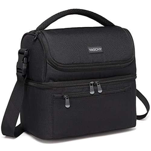Image of Insulated Lunch Bag, Vaschy 8L Dual Compartment Lunch Box Bag for Men Women Large Capacity Thermal Cooler Bag Water Resistant Lunch Tote Bag for Adult for Work Picnic School with Shoulder Strap(Black)