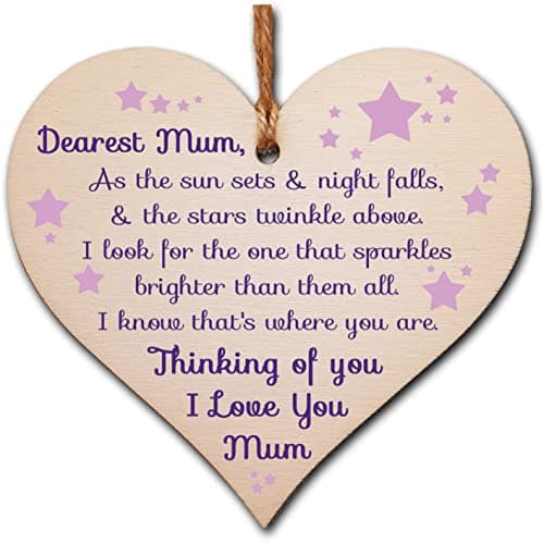 Image of Handmade Wooden Hanging Heart Plaque Gift to remember Mum Loving Thoughtful Mother Keepsake