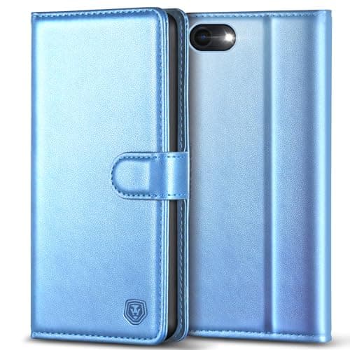Image of Kuafcase Case Compatible for iPhone 7, iPhone 8, iPhone SE 2022, iPhone SE 2020, 4 Card Slots Magnetic Closure Kickstand Shockproof Protective Phone Case Compatible for iPhone 7/8/SE - Sky Blue