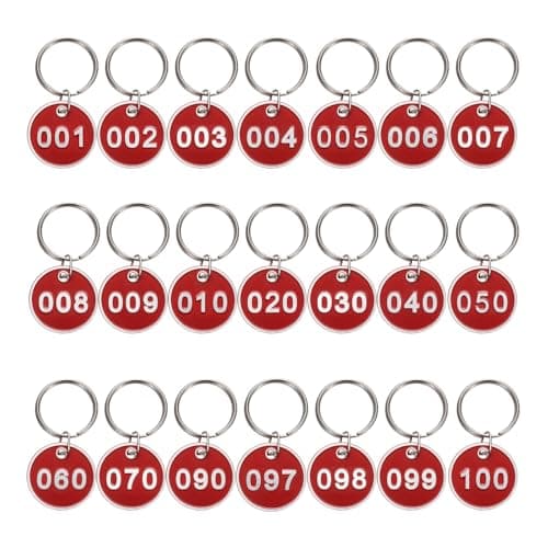 Image of sourcing map Number Key Tags 1-100, 30mm Round Aluminum Metal Number Tags with Key Rings Numbered Keychains Luggage Labels ID Tag for Dormitory House Lockers Identification Hang Tags, Red