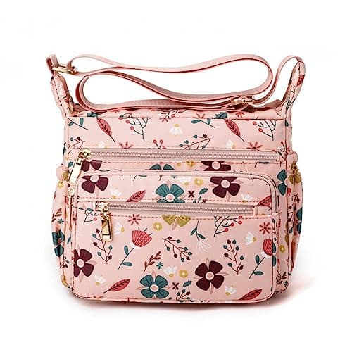 Image of YYW Women Multi Pocket Crossbody Bags Large Casual Travel Shoulder Bag Messenger Bag for Shopping Hiking Daily Use (Small Flower with Pink)