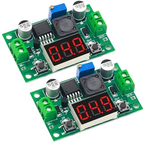 Image of RUNCCI-YUN Set of 2 Adjustable DC Step Down Power Supply Converter, 4-40V Input to 1.25-37V Output Voltage Regulator with LED Voltmeter for DIY Arduino