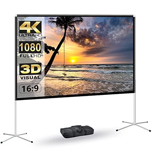 Image of Portable Projector Screen with Stand Outdoor: Camping Projection Screen 80 inch 4K Movie Screen for Home Backyard Indoor 16:9 HD Night