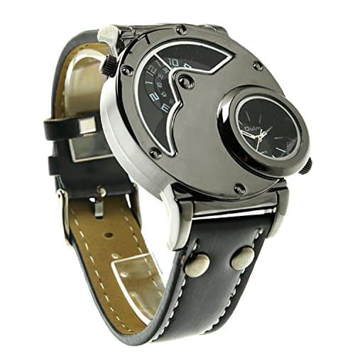 Image of New Russian Aviator Pilot Army Military Sports Quartz Mens Wrist Watch Dual Time Black Leather Band [Black]