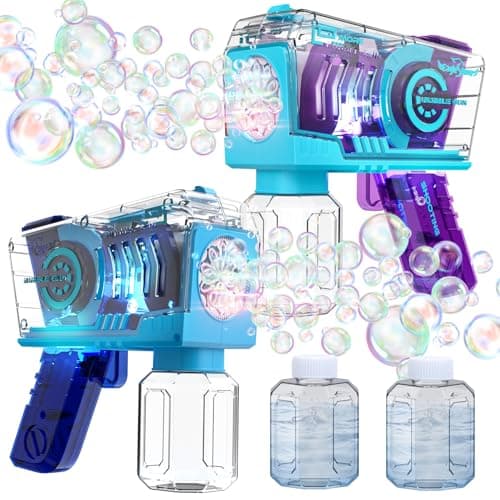 Image of EagleStone Bubble Gun for Kids 2 Pack Automatic Bubble Machine with 10-Hole Blaster Wands, LED Lights, Outdoor Toys for Toddlers Boys and Girls Birthday Christmas Party Favor Summer Backyard Fun Gift